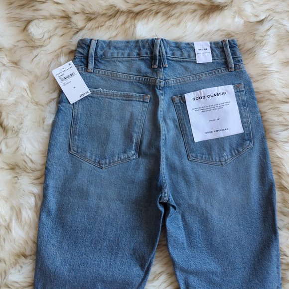 NWOT Good American Good Classic Distressed Straight Leg Jeans in Indigo 046 - Picture 7 of 12
